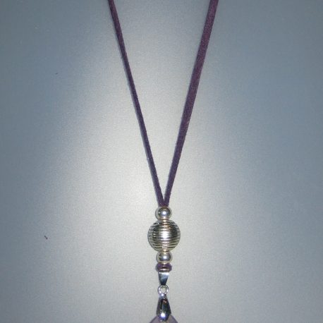 80-1113 Penjoll amb ametista, 50×30,5 mm, antelina violeta, fornitures ajustables de metall platejades