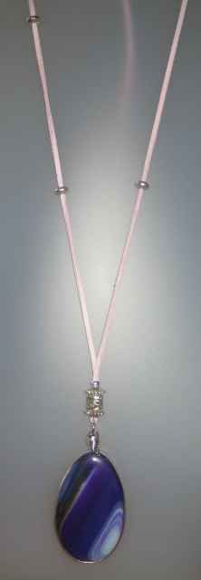177-714 Penjoll amb àgata, 60×35 mm, antelina malva, fornitures ajustables de metall platejades