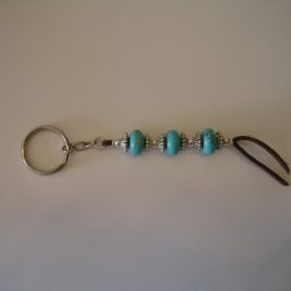 Keychain turquoise and brown suede,105 x18 mm