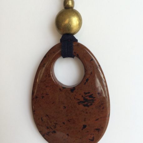 310-315 Penjoll d'obsidiana caoba, 65x45 mm, antelina negra i fornitures daurades