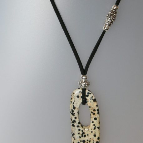 105-315 Penjoll de japi dàlmata, 70,5×20,5 mm, antelina negra i fornitures ajustables de metall platejades