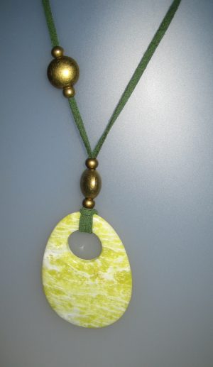 Penjoll de bowenita, 60x45 mm, antellina verda, fornitures ajustables de metall daurades