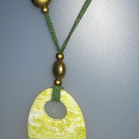 Penjoll de bowenita, 60x45 mm, antellina verda, fornitures ajustables de metall daurades
