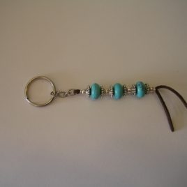 Keychain turquoise and brown suede, 160x130 mm