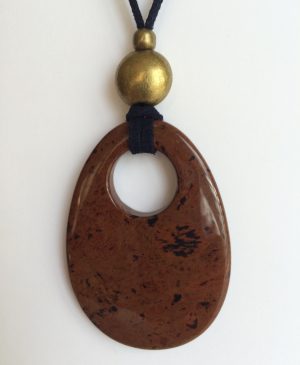 310-315 Penjoll d'obsidiana caoba, 65x45 mm, antelina negra i fornitures daurades
