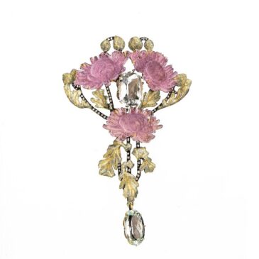 René Lalique 1902, gold and aquamarine crystal brooch diamanrs