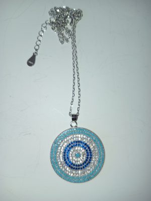 Collar argent , circonites i pedres de colors